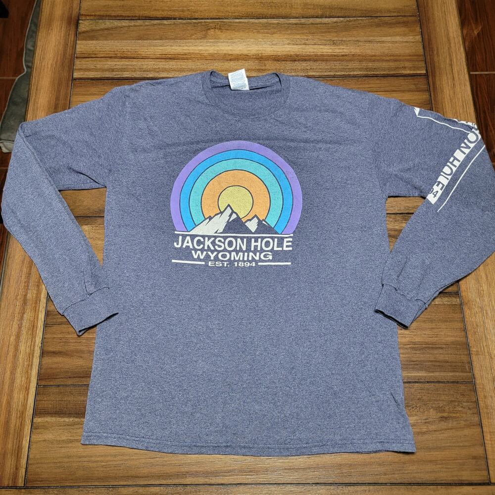 Jackson Hole Wyoming LS Dark Blue Unisex Tee (Delta) - Size Medium